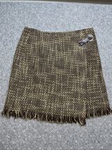 Vintage British Khaki Wool Blend Brown Tweed Fringe Wrap Skirt Size 10 K... - $24.74