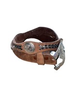 Vintage Brown Leather Silver Buckle Braided Bohemian Western Belt - $36.81