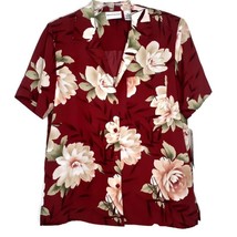 Alfred Dunner Womens Blouse Size 10 Button  Short Sleeve Hawaiian Red Fl... - £15.70 GBP