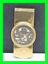 Unique Vintage Gold Tone Money Clip w/ Eagle 2 Grams Fine Silver .999 Round - £35.02 GBP