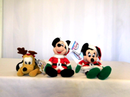Disney Christmas Santa Mickey & Minnie Mouse Bean Bag Plush + Pluto Reindeer - $21.78