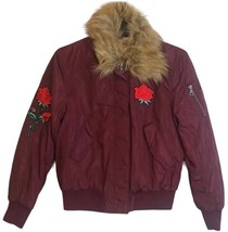 Ultim8 Brand burgundy faux fur collar rose appliqué bomber Jacket  Junio... - $21.00