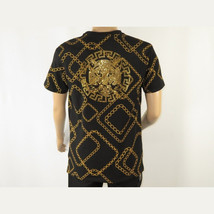 Mens PLATINI Sports Shirt With Rhine Stones Medallion Chain STT7626 Black Gold image 4