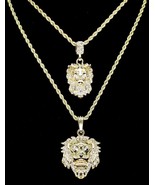2pc Mighty Lion Cz Pendants Rope Chains Set 14k Gold Plated Necklaces - £14.13 GBP