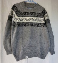 Wool Sweater Mens Pullover Gray Black White Design Medium - $18.66