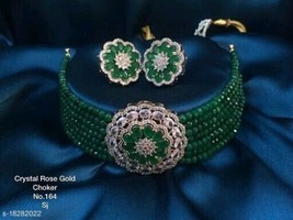 Indian Bollywood Gold Plated AD CZ Kundan Choker Necklace Wedding Bridal Jewelry - $39.65