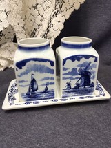 Vintage Delft Blauw Blue Hand Painted Jelly - Condiment Jars W/Tray Holland - £10.08 GBP
