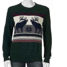 Mens Sweater Dockers Holiday Moose Green Long Sleeve Crewneck $64 NWT-sz XL - £24.80 GBP