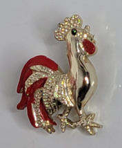 Vintage Pin Brooch Red Rooster Chicken Cock Enamel Silver Tone Signed Gerrys 1&quot; - $10.99