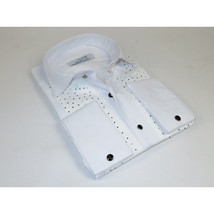 Men CEREMONIA Tuxedo Shirt Rhinestone Cotton Turkey #Milano 13 White Wing Tip image 5