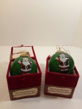 2 Hand Painted Santa Waving Green Glass Ornament - £6.19 GBP