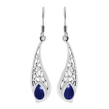 Filigree Curvy Teardrop Blue Lapis Inlay Sterling Silver Dangle Earrings - £10.88 GBP