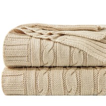 100% Pure Cotton Cable Knit Throw Blanket, Super Soft Warm 51X67 Knitted Throw B - £43.95 GBP