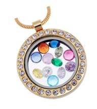 Living Memory Round Locket Necklace 12 Heart Crystal - £54.82 GBP