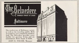 1936 Print Ad The Belvedere Hotel Charles St at Chase Baltimore,Maryland - £8.03 GBP