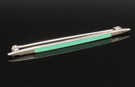 925 Sterling Silver - Vintage Antique Linear Green Enamel Brooch Pin - BP9766 - £27.96 GBP