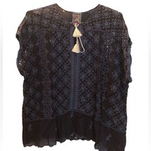 Johnny Was Leith Eyelet Top Cap Sleeve Peplum Top Shirt Navy br XXL NWOT - $91.36