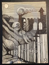 Bill Jameson Surrealism Drawing &quot;Eyes On The Dark Tower&quot; 1968 - £23.62 GBP