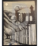 Bill Jameson Surrealism Drawing &quot;Eyes On The Dark Tower&quot; 1968 - $552.22 MXN
