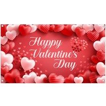 Large Happy Valentines Day Banner - 71X40 Inch | Pink And Red Heart Ro - £24.03 GBP