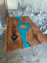 Blue Epoxy Resin Dining Table Acacia Wood Live Edge Countertop Kitchen Slab Deco - £326.65 GBP+