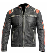 Men&#39;s Cafe Racer Motorcycle Biker Riding Genuine Real Leather Jacket - £86.90 GBP