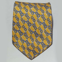 Geoffrey Beene Men Dress Silk Tie 58&quot; long 3.75&quot; wide yellow with blue print USA - £7.58 GBP