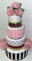 Chanel Theme Baby Girl Shower Black , White , Gold and Pink Bling Diaper Cake - £160.36 GBP