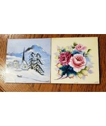 2 Ceramic Tiles Art Summer Flowers Winter Mountain Snow, Trademark KY Ja... - £20.70 GBP