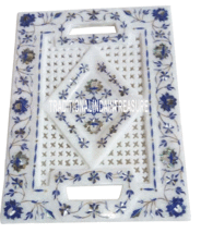 9&quot;x12&quot; White Marble Plate Tray Rare Mosaic Inlay Filigree Art Kitchen De... - £285.44 GBP