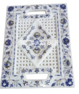 9&quot;x12&quot; White Marble Plate Tray Rare Mosaic Inlay Filigree Art Kitchen De... - £280.99 GBP