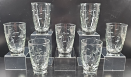 (7) Libbey Windswept 10 Oz Tumblers Set Vintage Clear Floral Cut Glasses... - $78.87