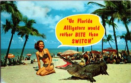 Fun in Florida Alligator next to a girl in an bikini  Vintage Postcard (D15) - £4.44 GBP
