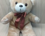 Justen vintage tan Plush teddy bear rust brown satin bow white snout ear... - $24.74