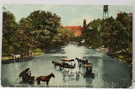 Texas San Antonio River with Court House Horses &amp; Carriages c1910 Postcard A11 - £12.51 GBP