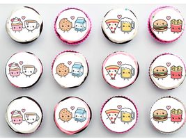 Twelve 2" Valentines Day Cupcake Toppers Kawaii Food Couples Themed Birthday Edi - £13.16 GBP
