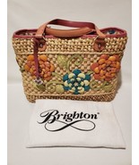 Brighton Shelby Straw Rattan &amp; Embossed Croc Leather Floral Handbag Purse - £58.66 GBP
