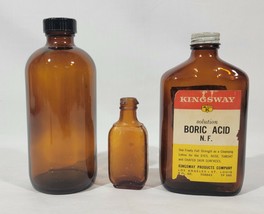 3 Vintage Amber Bottles Jars Apothecary - $21.78