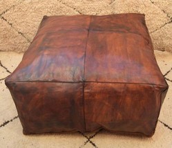 Ottoman square Moroccan handmade leather, footstool,hassock ,pouffe ,foo... - £313.89 GBP