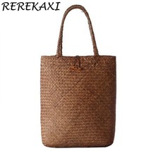 Handmade Women Handbag Summer Straw Beach Bag Bamboo Woven Female Shoulder Bag B - £18.31 GBP