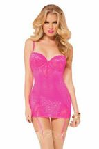 LACE UNDERWIRE GARTER CHEMISE SLIP DRESS &amp; THONG PINK LEOPARD Small 2-6 - €16,14 EUR