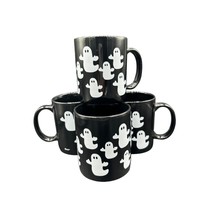 Set of 4 Black and White Halloween Ghost Ceramic Coffee Mug - $19.79