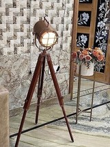 Copper Antique Modern Studio Searchlight Floor Lamp Handmade Wood Tripod Stand - £102.24 GBP