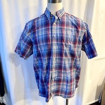 Daniel Cremieux Men Plaid Short Sleeve Button Up Shirt Blue Red XL Cotton - £8.96 GBP