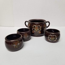 Moriage Bean Pot 3 Bowls Painted Brown Gold Trim Vintage Set Japan Rice Crock - £13.53 GBP