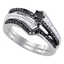 Sterling Silver Round Black Diamond Bridal Wedding Engagement Ring Set 5/8 Ctw - £159.84 GBP