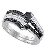 Sterling Silver Round Black Diamond Bridal Wedding Engagement Ring Set 5... - £159.07 GBP