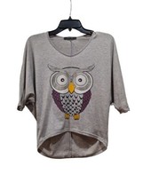 Paper Tee Brand Owl Graphic Gray Shirt Women&#39;s Size Small EUC - $11.71