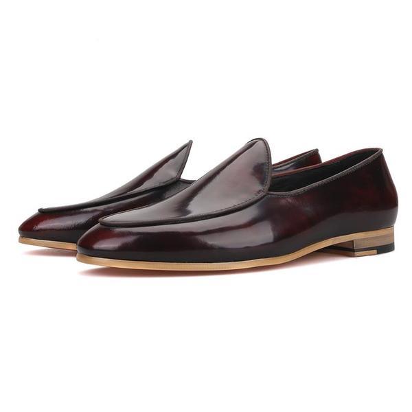 New Handmade Men's Brushed Brown Patent Belgian Formal Loafer