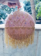 Pink golden tassle round clutch,embroidered clutch,south Asian gifts,Indian wedd - £63.26 GBP